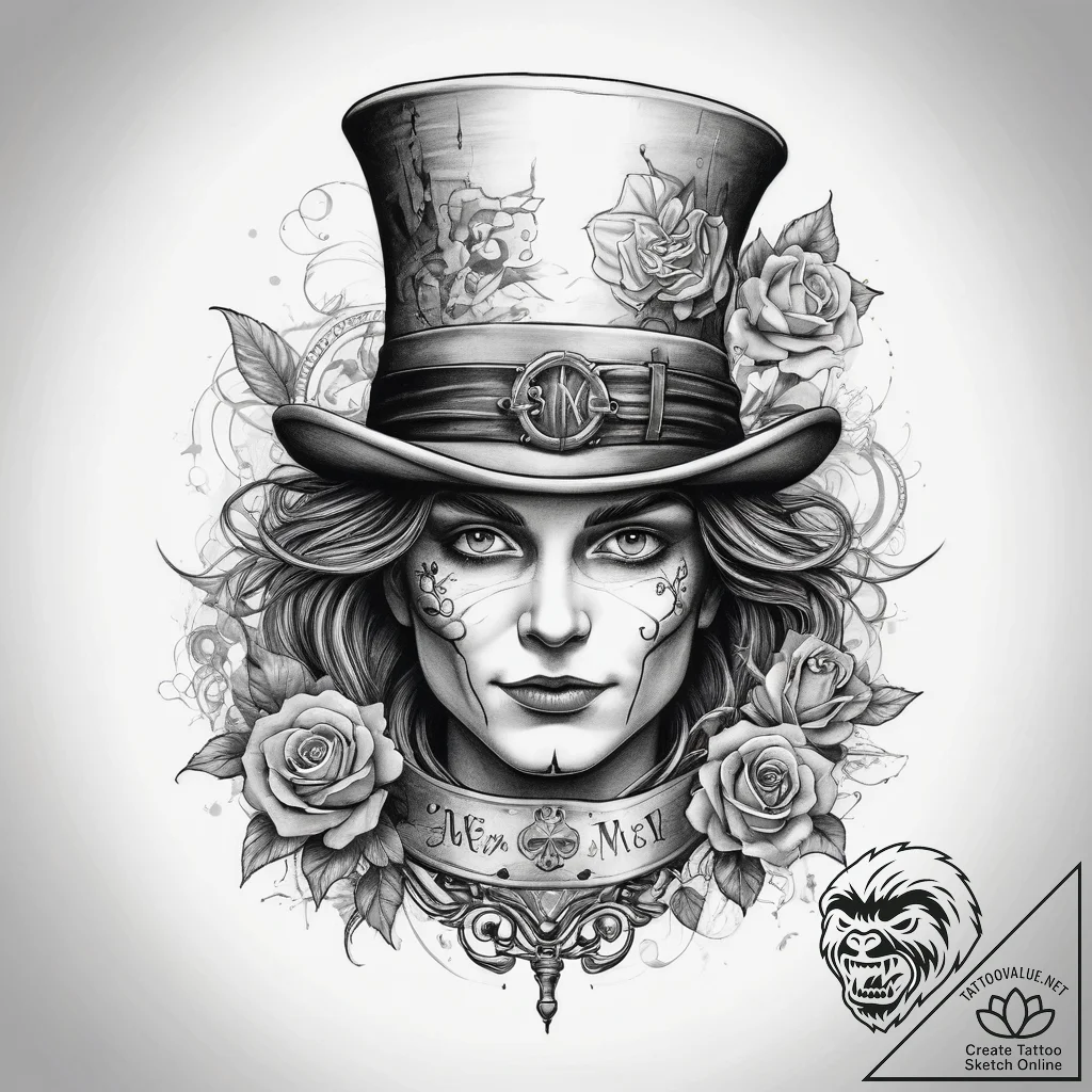 Tattoo sketch the mad hatter hat, artistic ta... - tattoo sketch (№1757593232_0, 11.09.2025 12:20) — tattoovalue.net