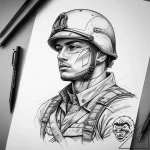 Tattoo sketch soldier with a paper, ink illus… – tattoo sketch (№1757594210_0, 11.09.2025 12:36) — tattoovalue.net