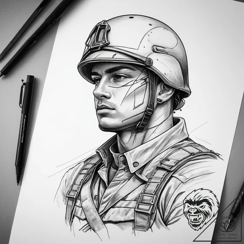 Tattoo sketch soldier with a paper, ink illus... - tattoo sketch (№1757594210_0, 11.09.2025 12:36) — tattoovalue.net