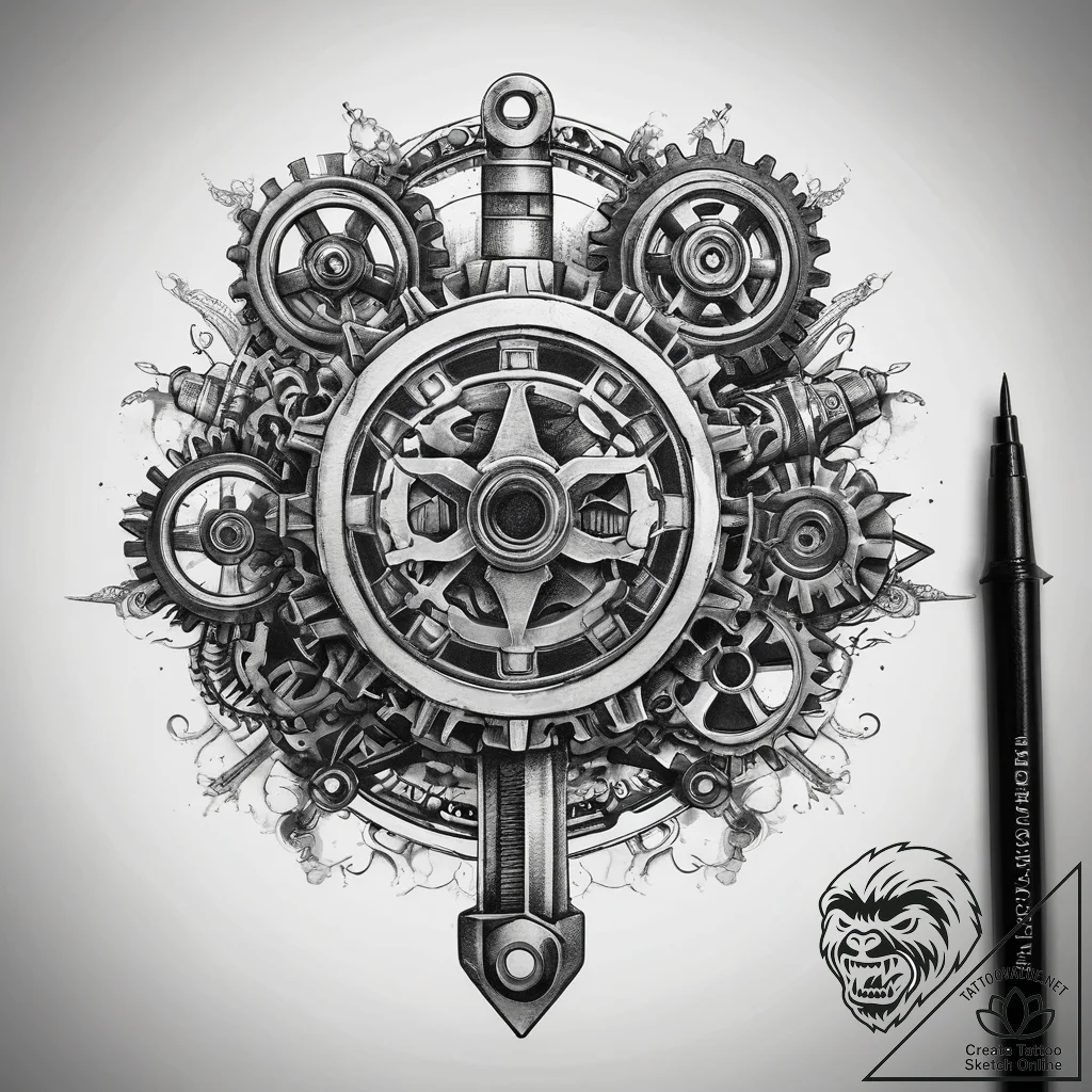 Tattoo sketch mechanic wrench with gears, ink... - tattoo sketch (№1757594598_0, 11.09.2025 12:43) — tattoovalue.net