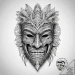 Tattoo sketch polynesian tiki mask – tattoo sketch (№1757596543_0, 11.09.2025 13:15) — tattoovalue.net