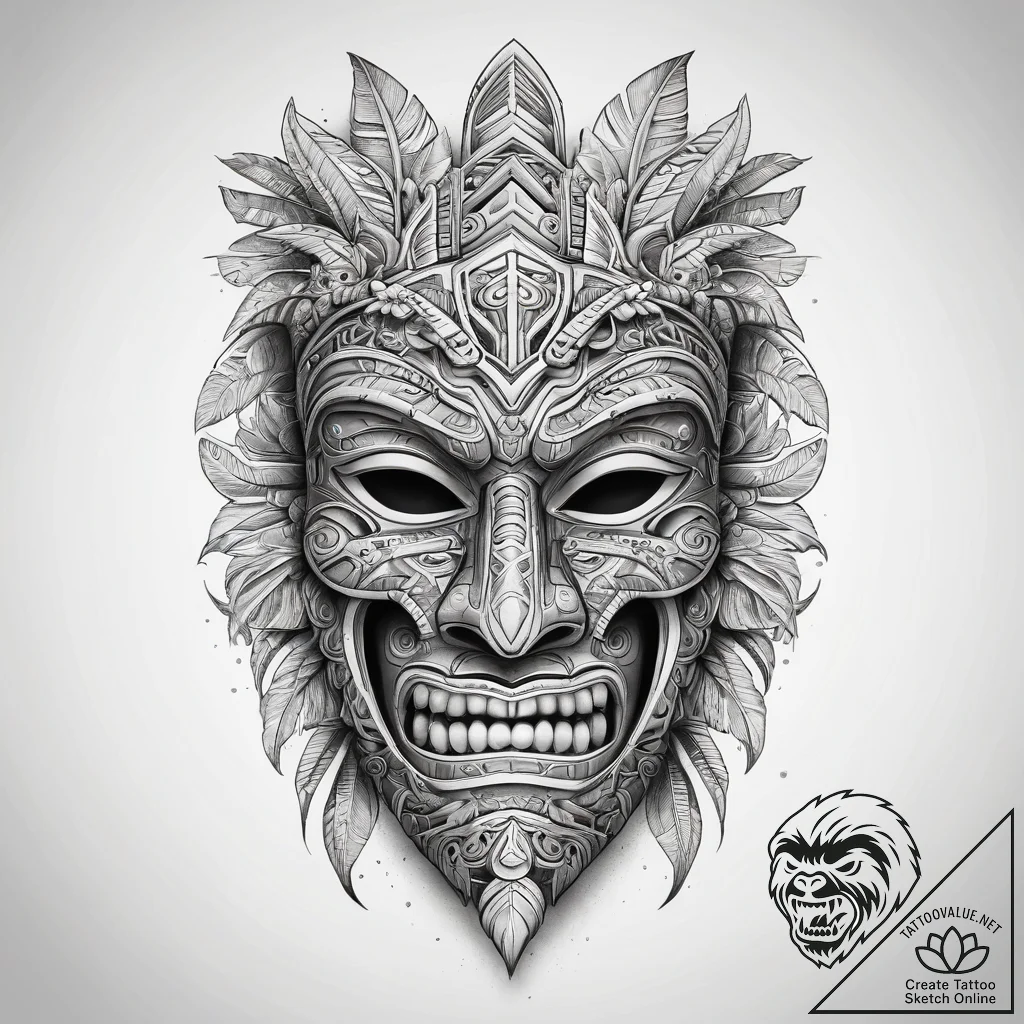 Tattoo sketch polynesian tiki mask - tattoo sketch (№1757596543_0, 11.09.2025 13:15) — tattoovalue.net