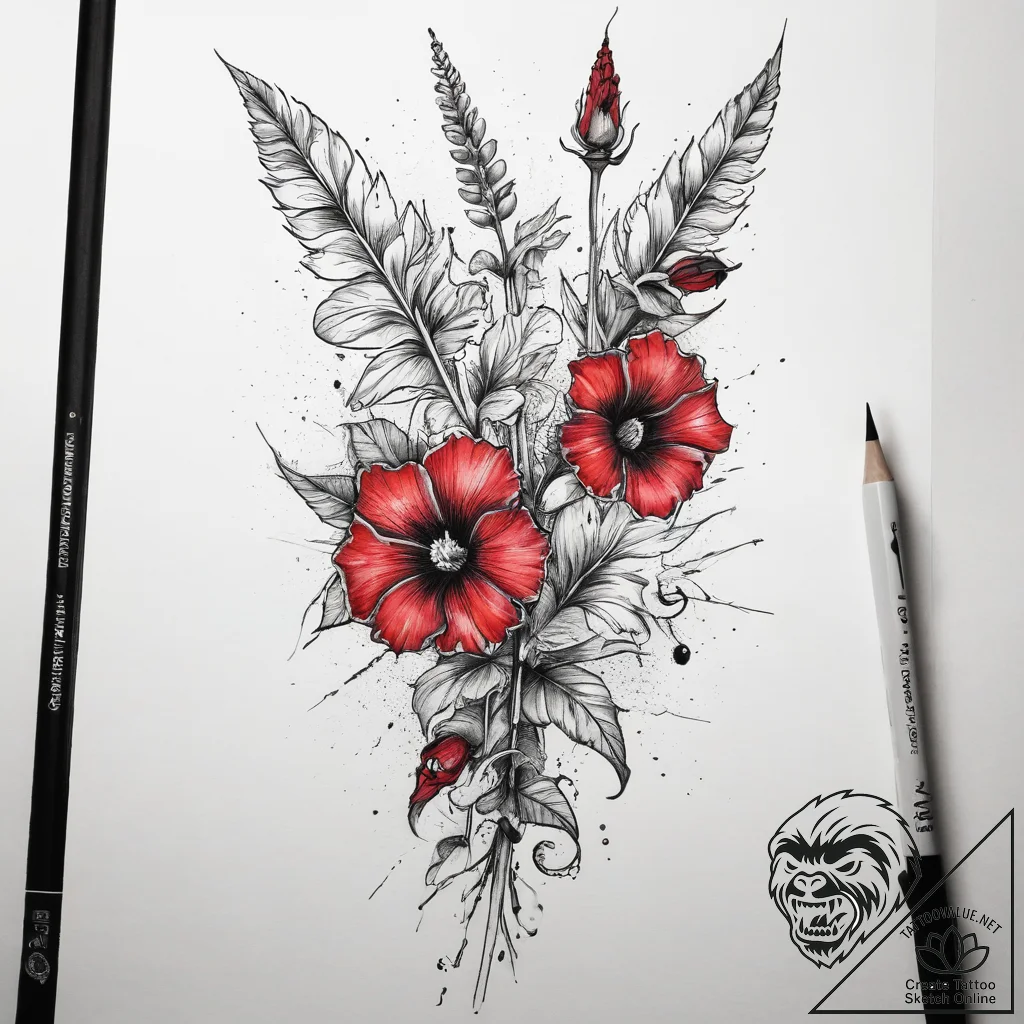 Tattoo sketch hollyhock, tattoo flash sheet d... - tattoo sketch (№1757597324_0, 11.09.2025 13:28) — tattoovalue.net