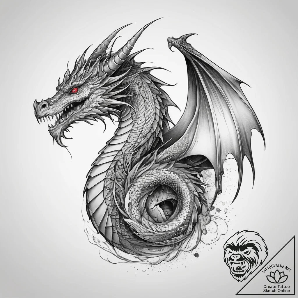 Tattoo sketch sketch дракон, concept art for... - tattoo sketch (№1757597714_0, 11.09.2025 13:35) — tattoovalue.net