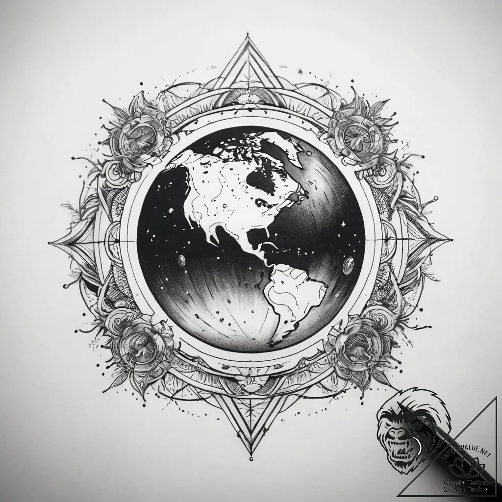 Tattoo sketch cosmic earth, tattoo flash shee... - tattoo sketch (№1757597911_0, 11.09.2025 13:38) — tattoovalue.net
