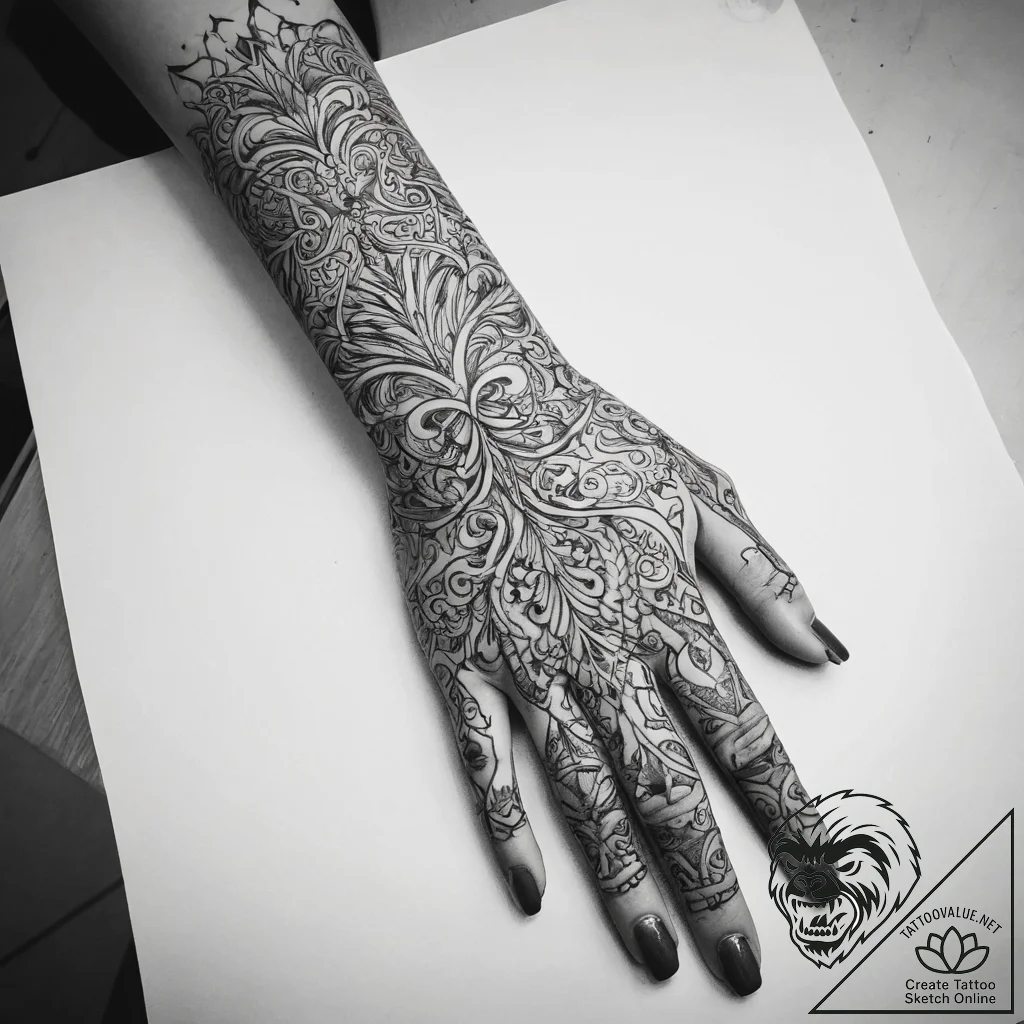 Tattoo sketch hands with a letter, tattoo lin... - tattoo sketch (№1757598301_0, 11.09.2025 13:45) — tattoovalue.net
