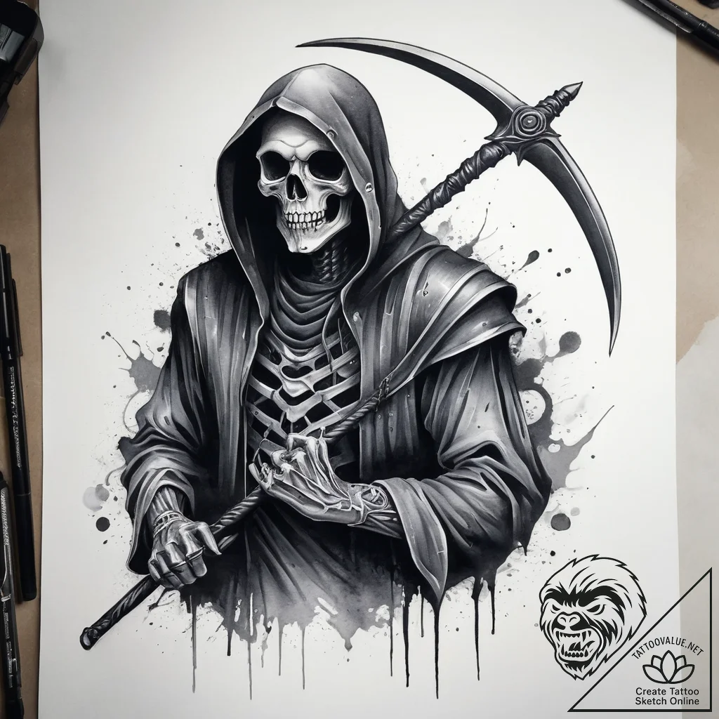 Tattoo sketch grim reaper with scythe, tattoo... - tattoo sketch (№1757599079_0, 11.09.2025 13:57) — tattoovalue.net