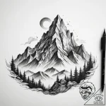 Tattoo sketch fiery mountain – tattoo sketch (№1757599274_0, 11.09.2025 14:01) — tattoovalue.net