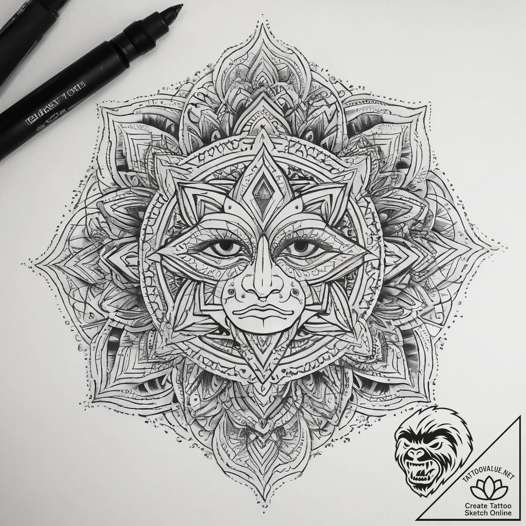 Tattoo sketch узор в виде лица, ink illustrat... - tattoo sketch (№1757600051_0, 11.09.2025 14:14) — tattoovalue.net