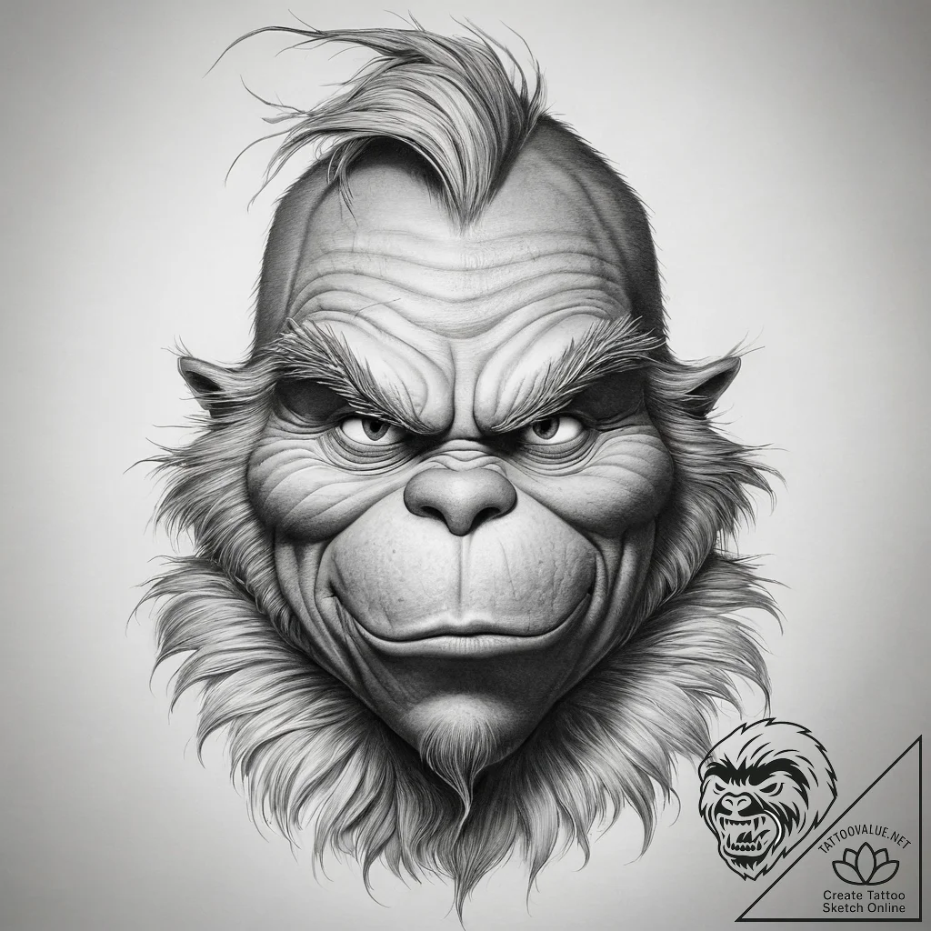 Tattoo sketch the grinch with a fur, tattoo f... - tattoo sketch (№1757600639_0, 11.09.2025 14:23) — tattoovalue.net