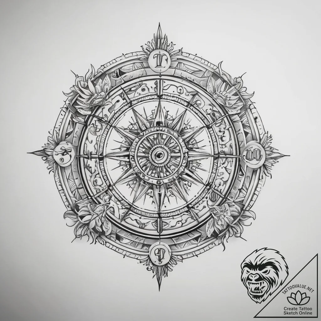 Tattoo sketch zodiac wheel - tattoo sketch (№1757601029_0, 11.09.2025 14:30) — tattoovalue.net