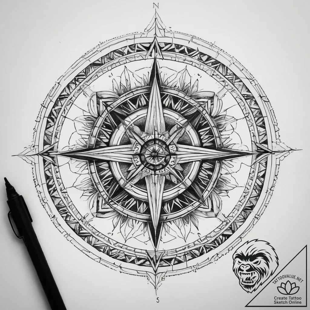 Tattoo sketch compass, concept art for tattoo... - tattoo sketch (№1757603177_0, 11.09.2025 15:06) — tattoovalue.net