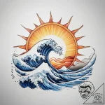 Tattoo sketch wave with a sun – tattoo sketch (№1757604342_0, 11.09.2025 15:25) — tattoovalue.net