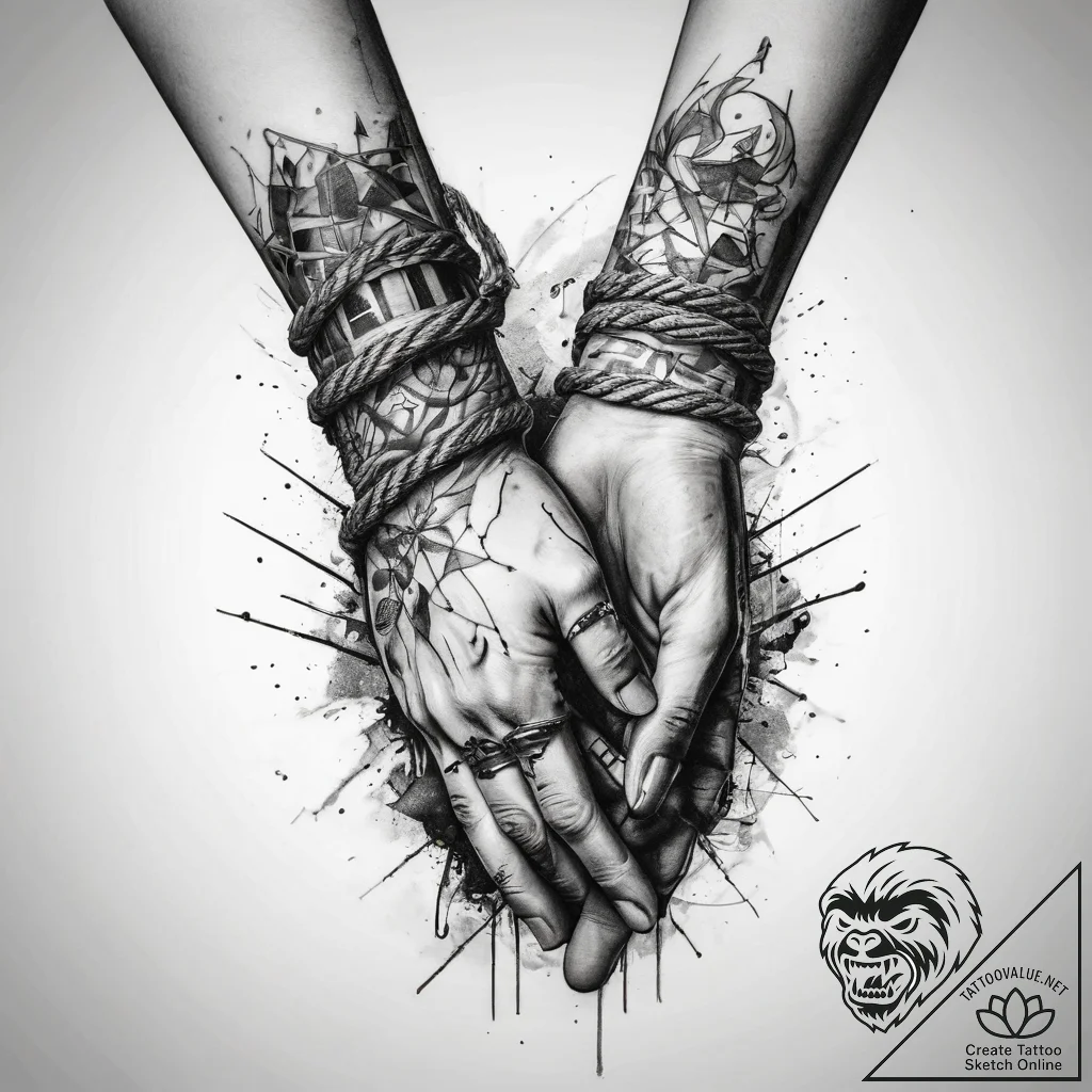 Tattoo sketch hands with a rope, concept art... - tattoo sketch (№1757604535_0, 11.09.2025 15:28) — tattoovalue.net
