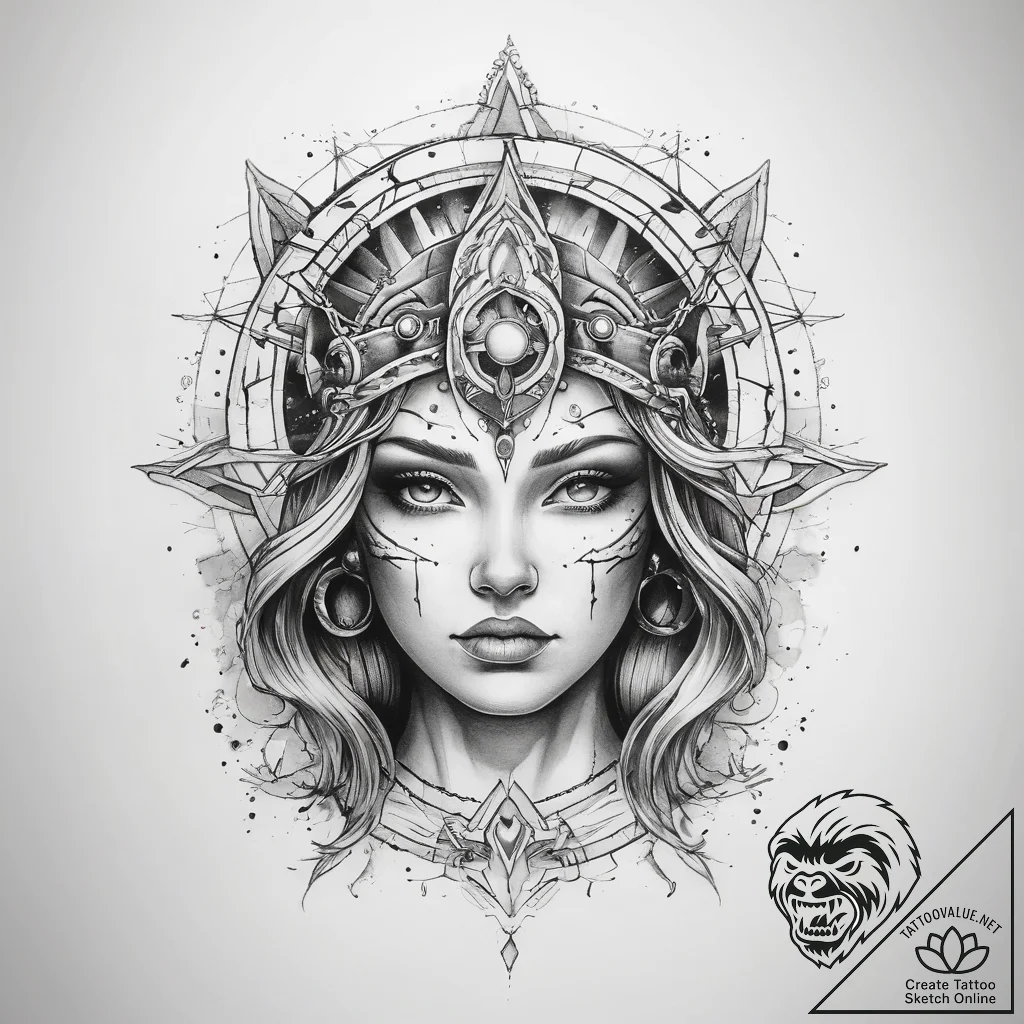 Tattoo sketch cosmic spirit - tattoo sketch (№1757604730_0, 11.09.2025 15:32) — tattoovalue.net