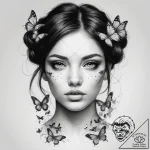 Tattoo sketch портрет девушки с бабочками, ta… – tattoo sketch (№1757605707_0, 11.09.2025 15:48) — tattoovalue.net