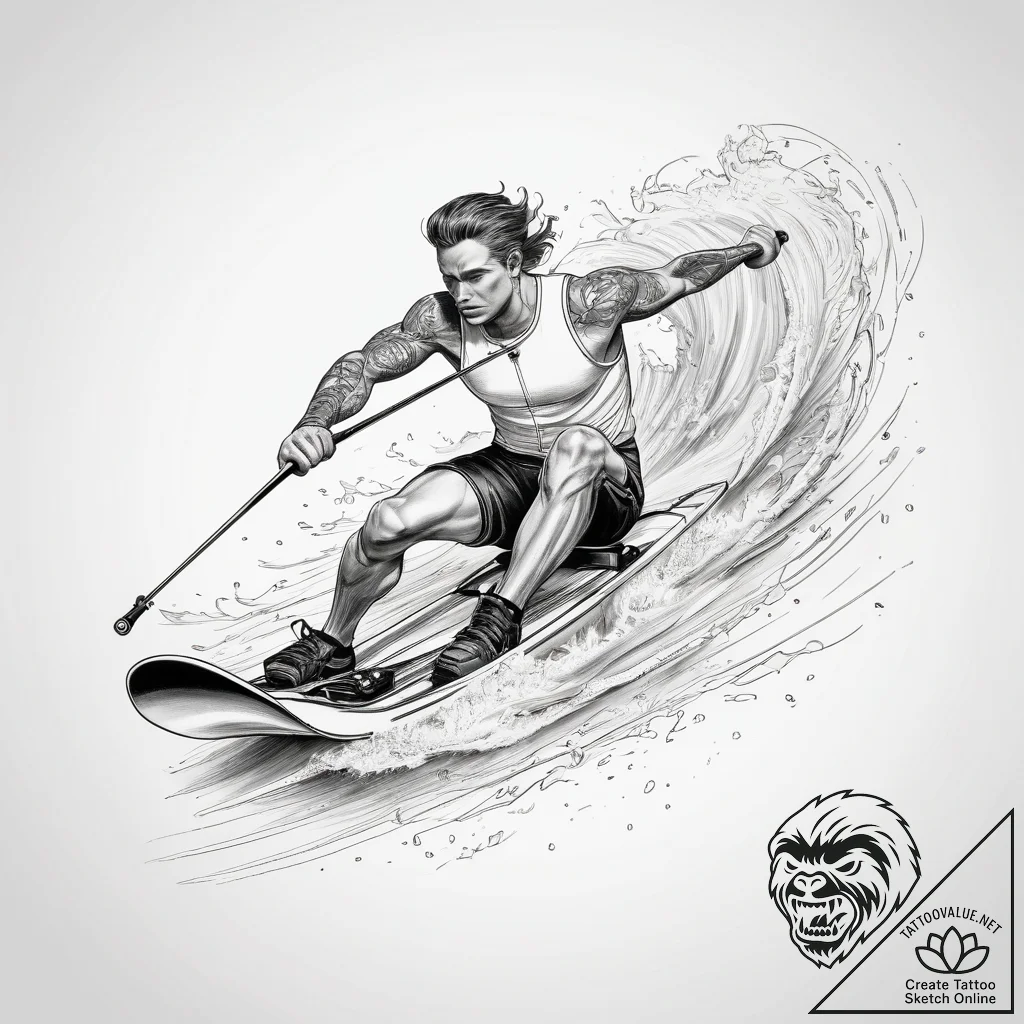 Tattoo sketch water skiing a water ski, tatto... - tattoo sketch (№1757608630_0, 11.09.2025 16:37) — tattoovalue.net