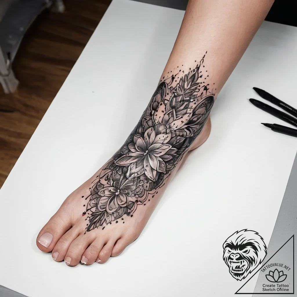Tattoo sketch foot, ink illustration for tatt... - tattoo sketch (№1757610178_0, 11.09.2025 17:02) — tattoovalue.net