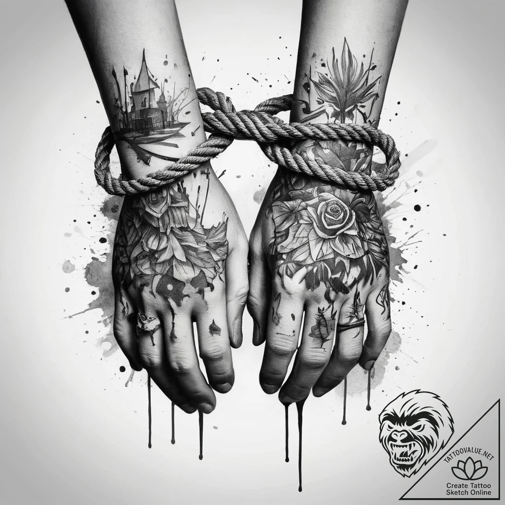 Tattoo sketch hands with a rope, concept art... - tattoo sketch (№1757611338_0, 11.09.2025 17:22) — tattoovalue.net