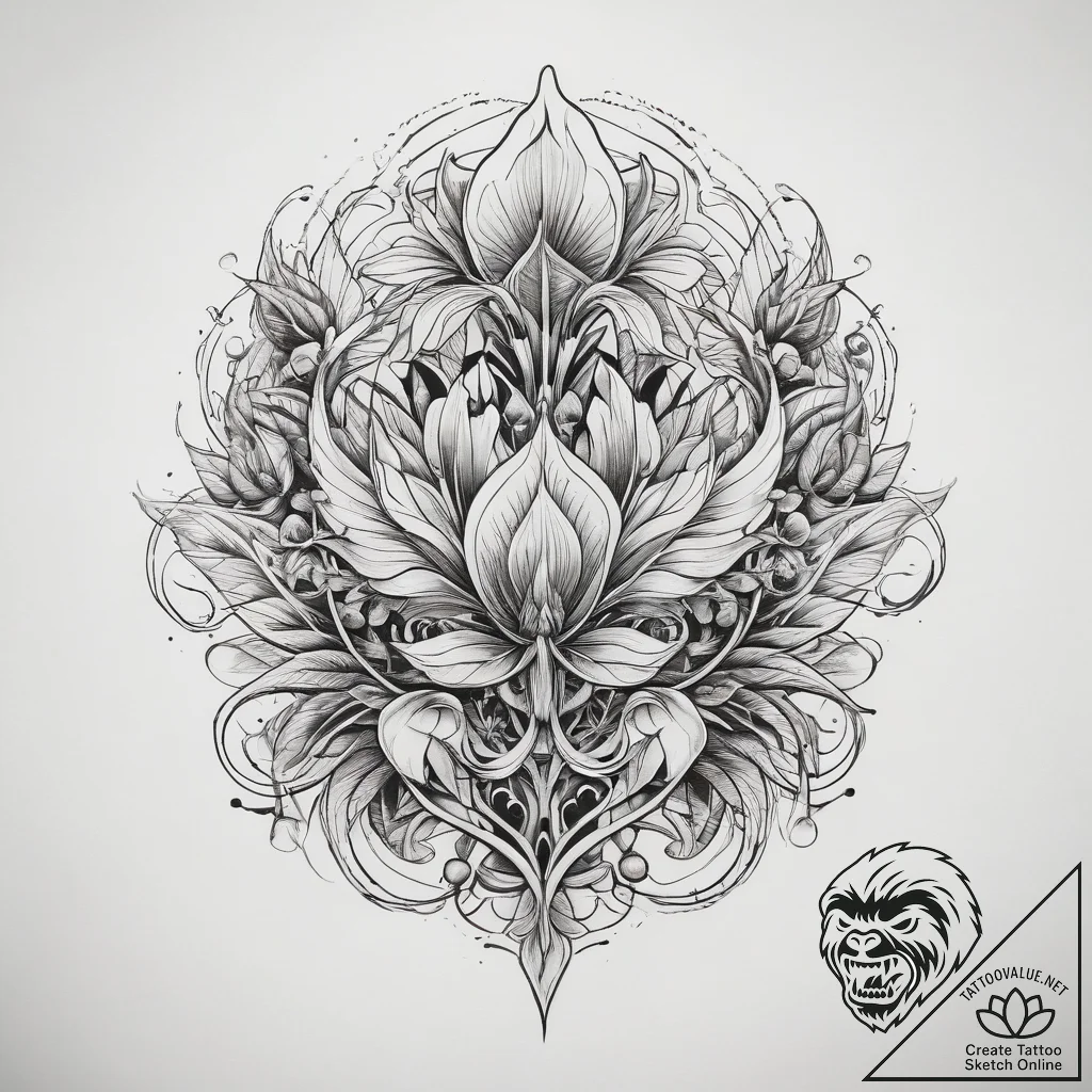 Tattoo sketch a symbolic plant, tattoo flash... - tattoo sketch (№1757611531_0, 11.09.2025 17:25) — tattoovalue.net