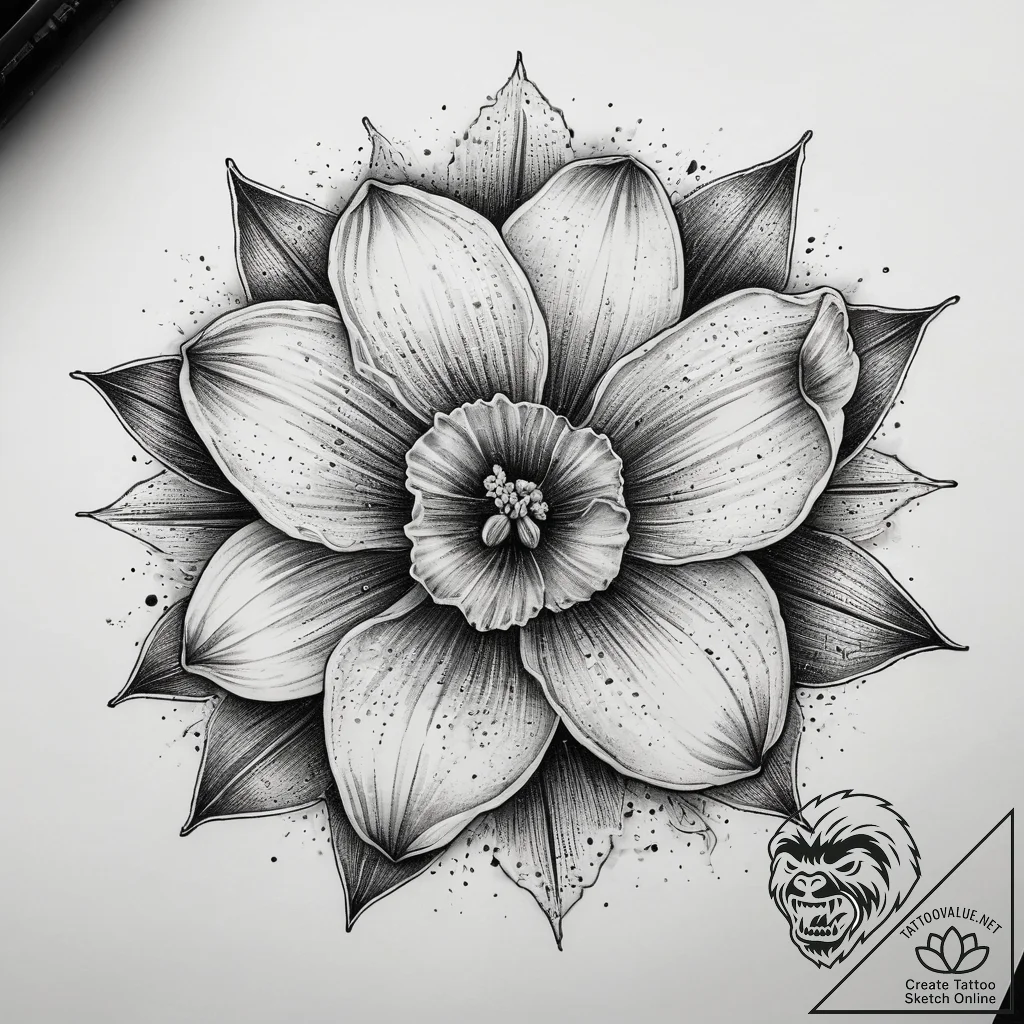 Tattoo sketch daffodil flower, tattoo flash s... - tattoo sketch (№1757611919_0, 11.09.2025 17:31) — tattoovalue.net
