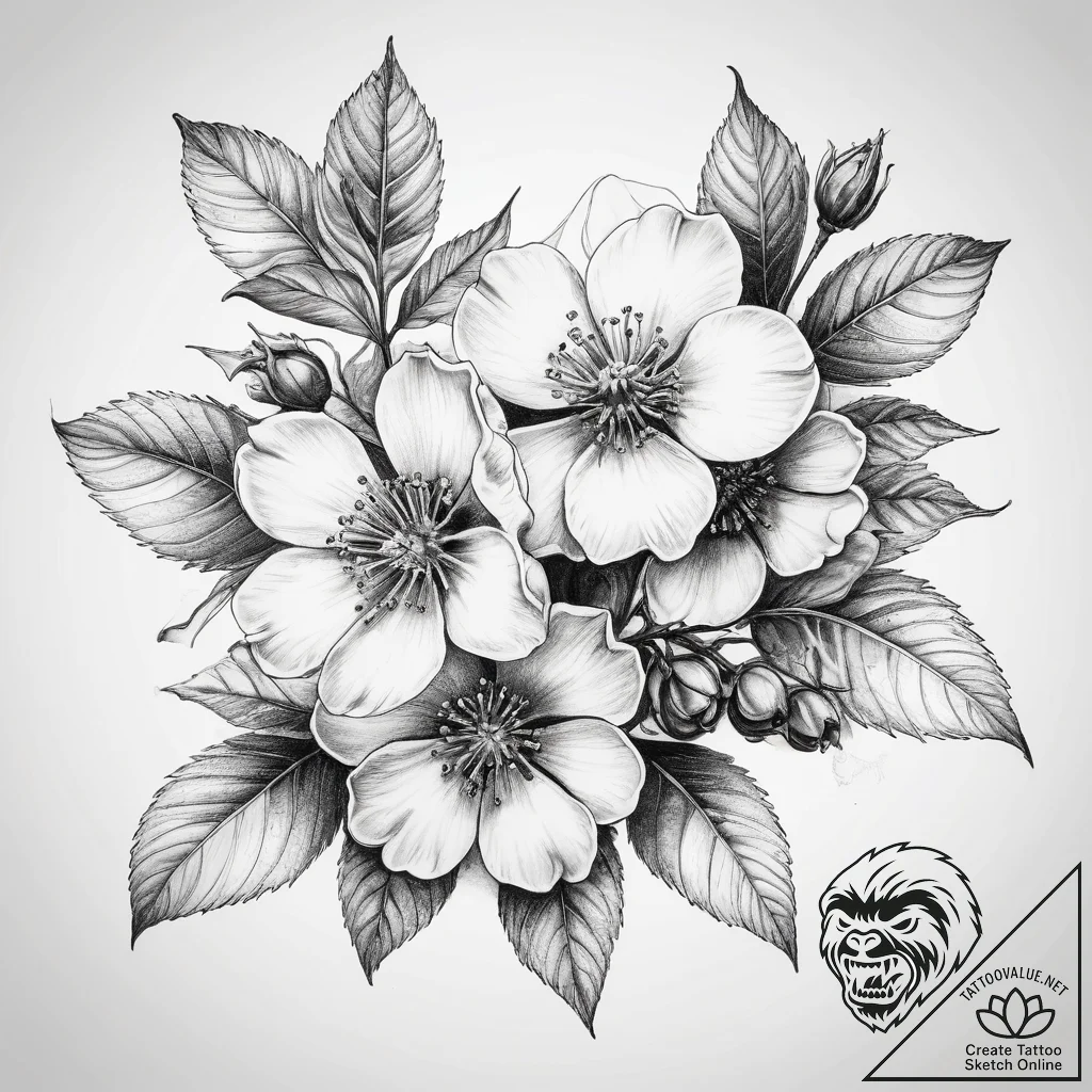 Tattoo sketch blackberry blossom - tattoo sketch (№1757613475_0, 11.09.2025 17:57) — tattoovalue.net