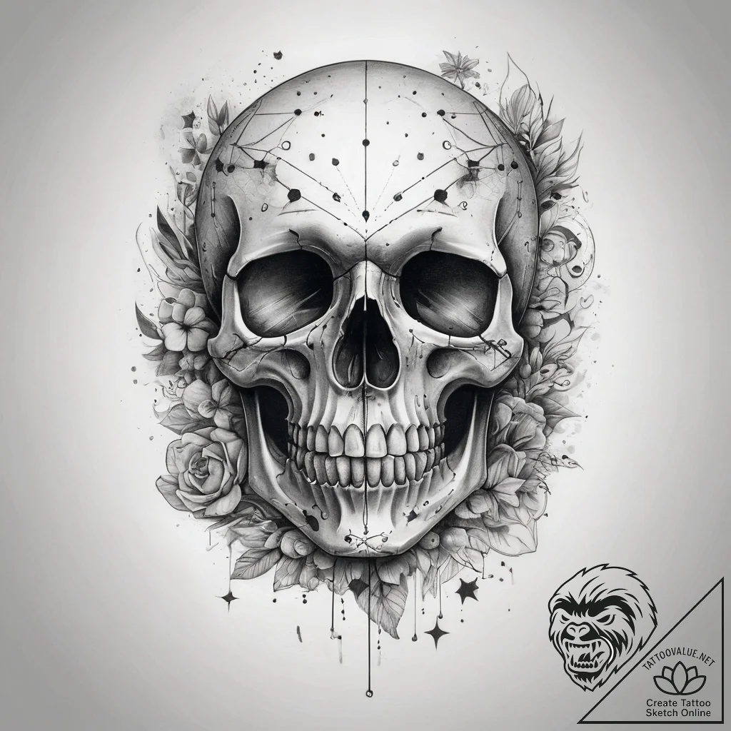 Tattoo sketch череп с созвездием, tattoo line... - tattoo sketch (№1757613668_0, 11.09.2025 18:01) — tattoovalue.net