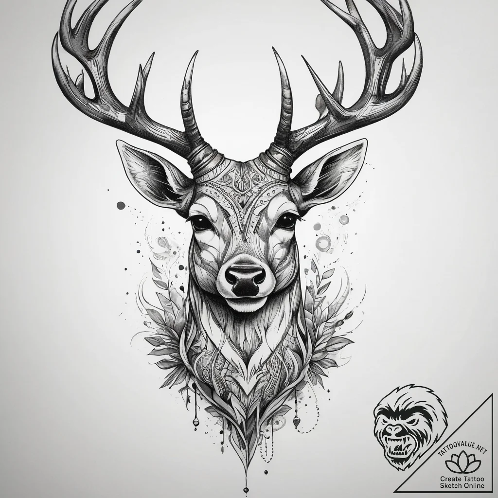 Tattoo sketch deer head, ink illustration for... - tattoo sketch (№1757615602_0, 11.09.2025 18:33) — tattoovalue.net
