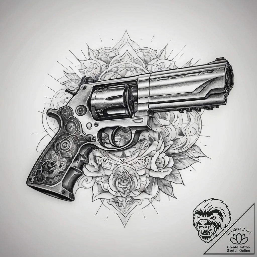 Tattoo sketch machine gun, tattoo drawing out... - tattoo sketch (№1757618314_0, 11.09.2025 19:18) — tattoovalue.net