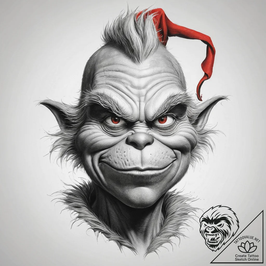 Tattoo sketch the grinch with a tail, tattoo... - tattoo sketch (№1757621026_0, 11.09.2025 20:03) — tattoovalue.net