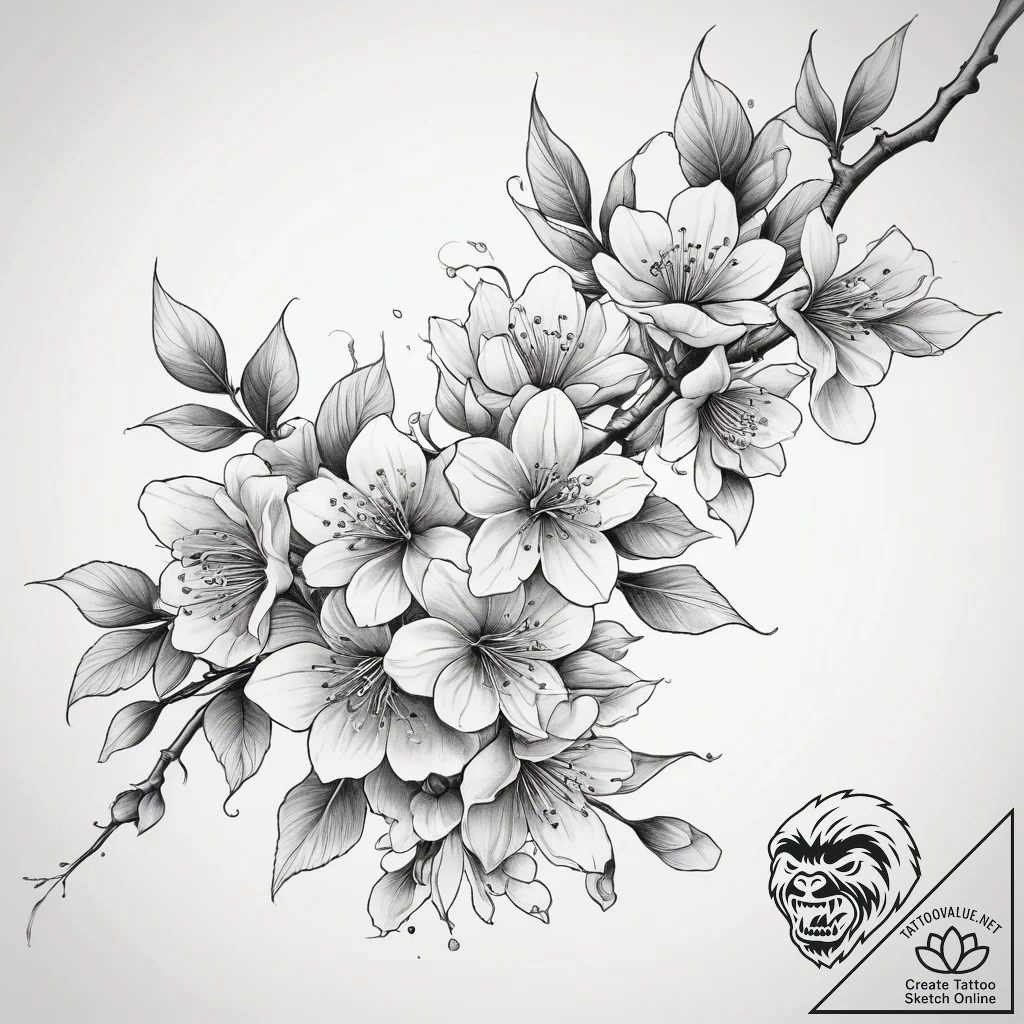 Tattoo sketch cherry blossom branch, concept... - tattoo sketch (№1757625093_0, 11.09.2025 21:11) — tattoovalue.net