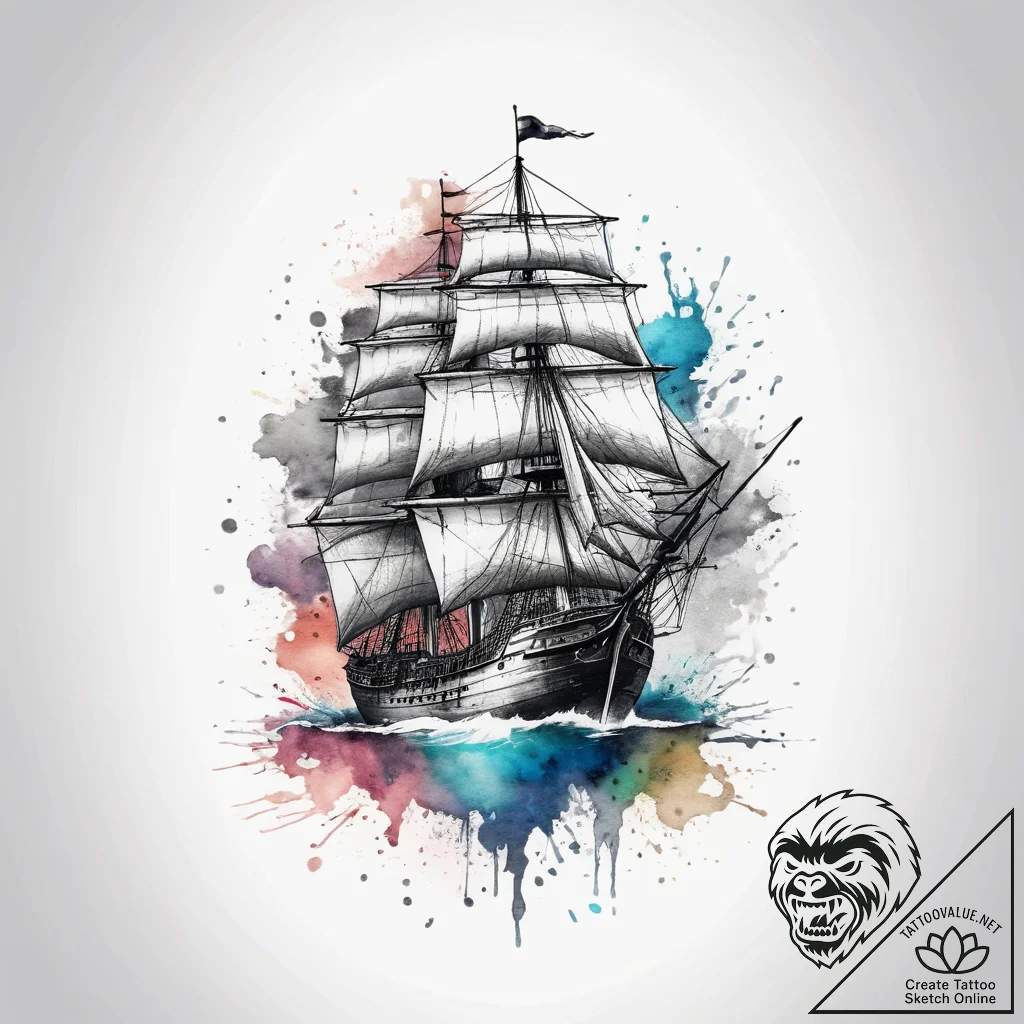 Tattoo sketch ship, ink illustration for tatt... - tattoo sketch (№1757625678_0, 11.09.2025 21:21) — tattoovalue.net