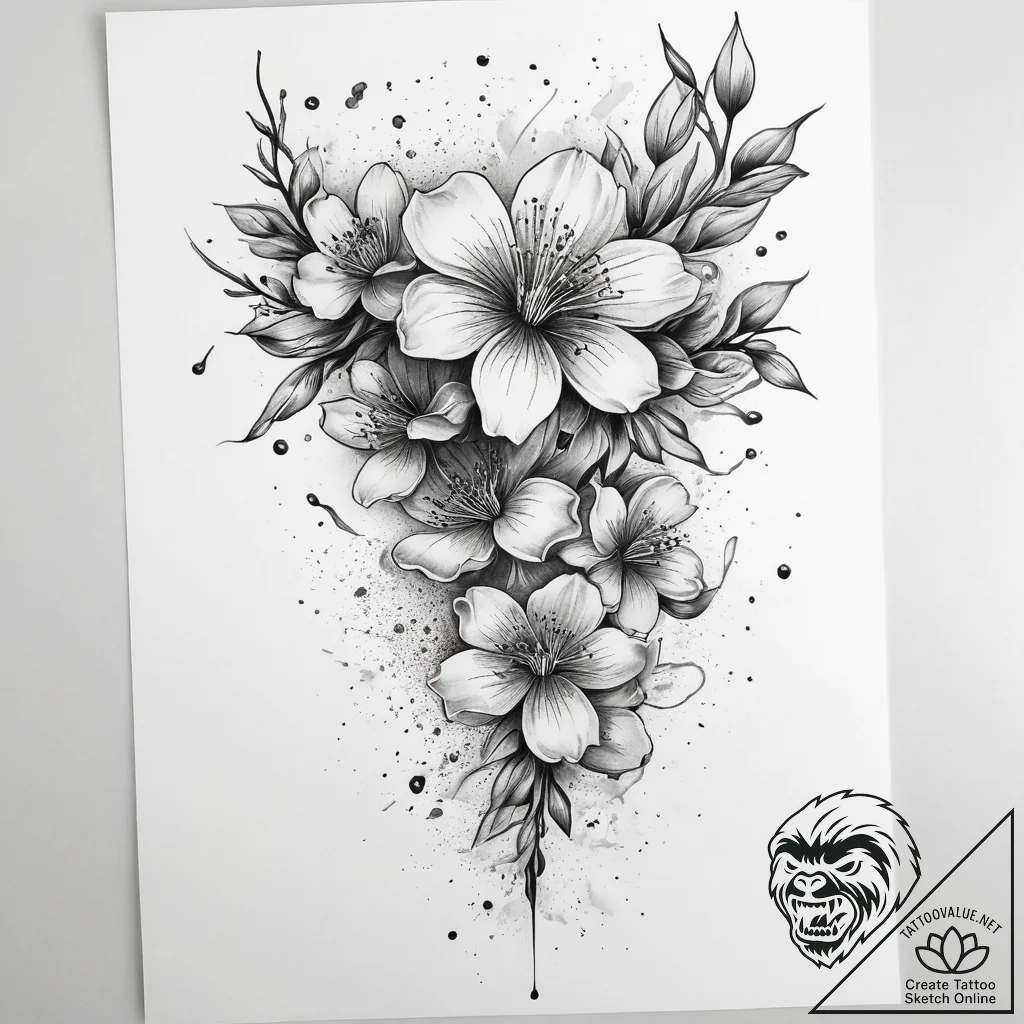 Tattoo sketch cherry blossom petals falling,... - tattoo sketch (№1757626460_0, 11.09.2025 21:34) — tattoovalue.net