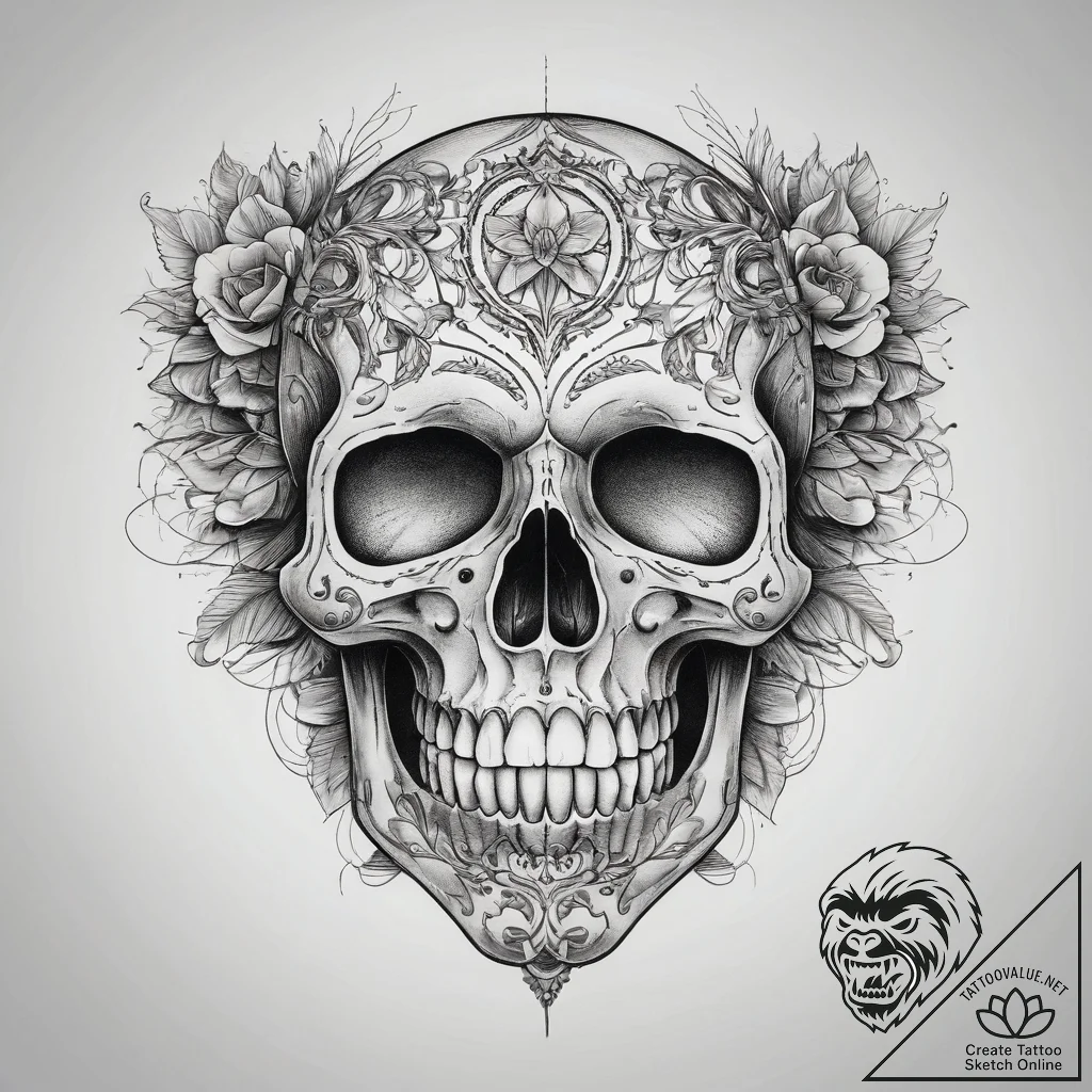 Tattoo sketch skull, tattoo line art, on a cl... - tattoo sketch (№1757628019_0, 11.09.2025 22:00) — tattoovalue.net