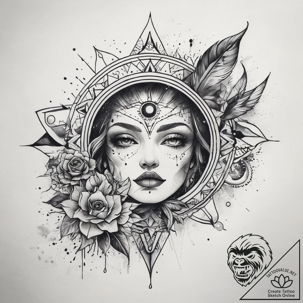 Tattoo sketch cosmic source, tattoo flash she... - tattoo sketch (№1757628409_0, 11.09.2025 22:06) — tattoovalue.net
