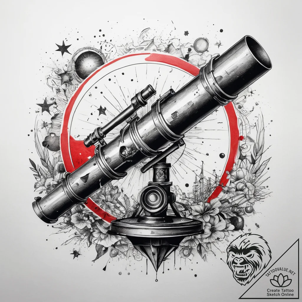 Tattoo sketch old telescope with a star, arti... - tattoo sketch (№1757632299_0, 11.09.2025 23:11) — tattoovalue.net