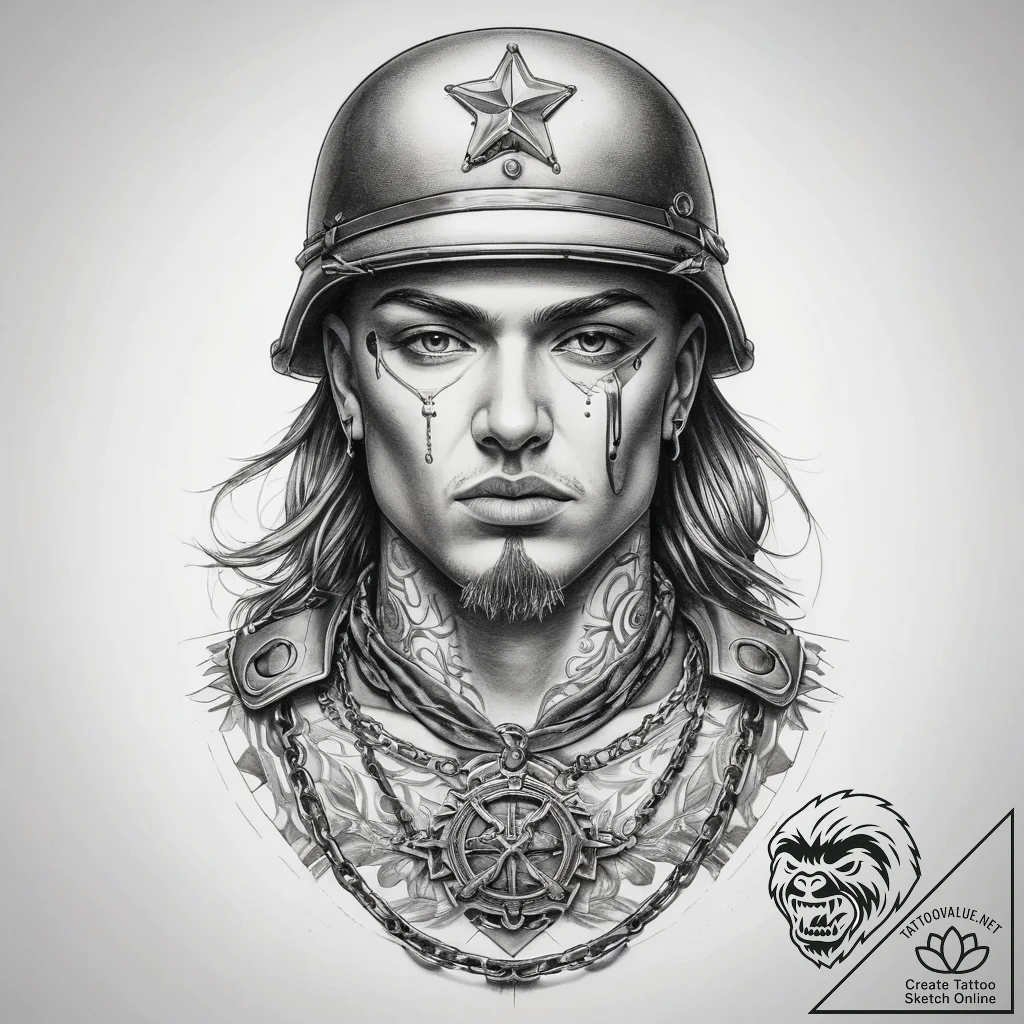 Tattoo sketch soldier with a chain, tattoo fl... - tattoo sketch (№1757632692_0, 11.09.2025 23:18) — tattoovalue.net