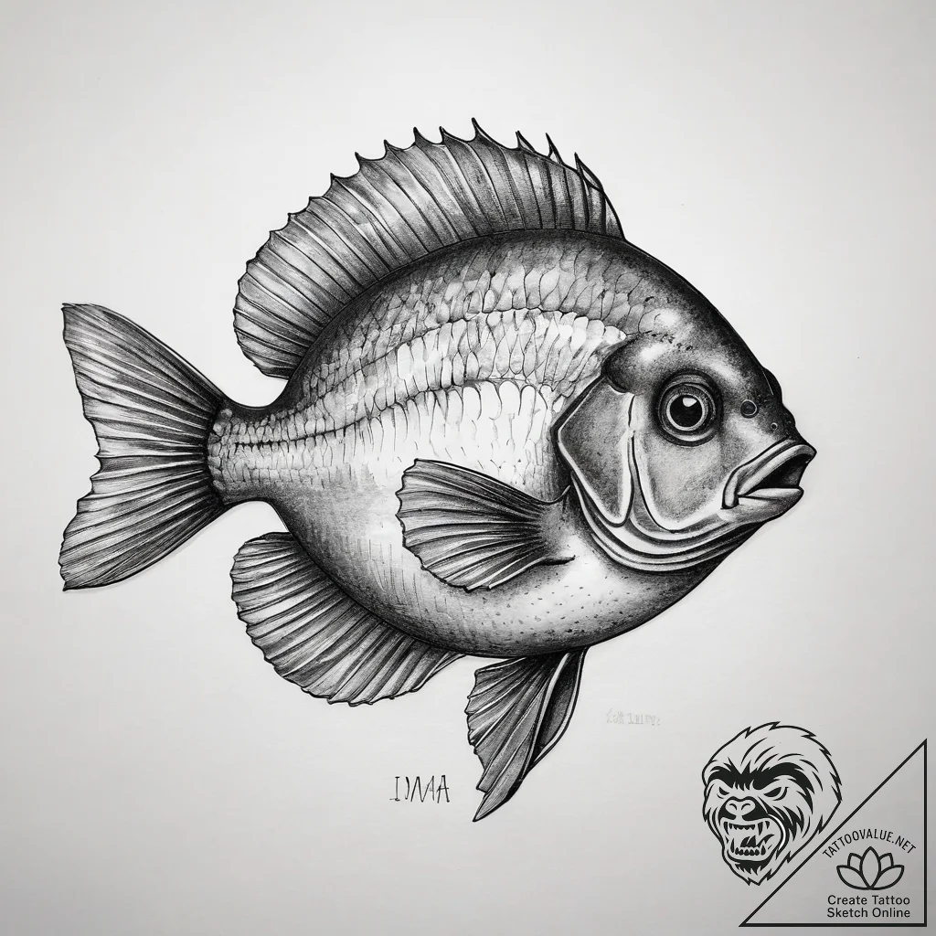 Tattoo sketch puns a bluegill that says "i'm... - tattoo sketch (№1757633473_0, 11.09.2025 23:31) — tattoovalue.net
