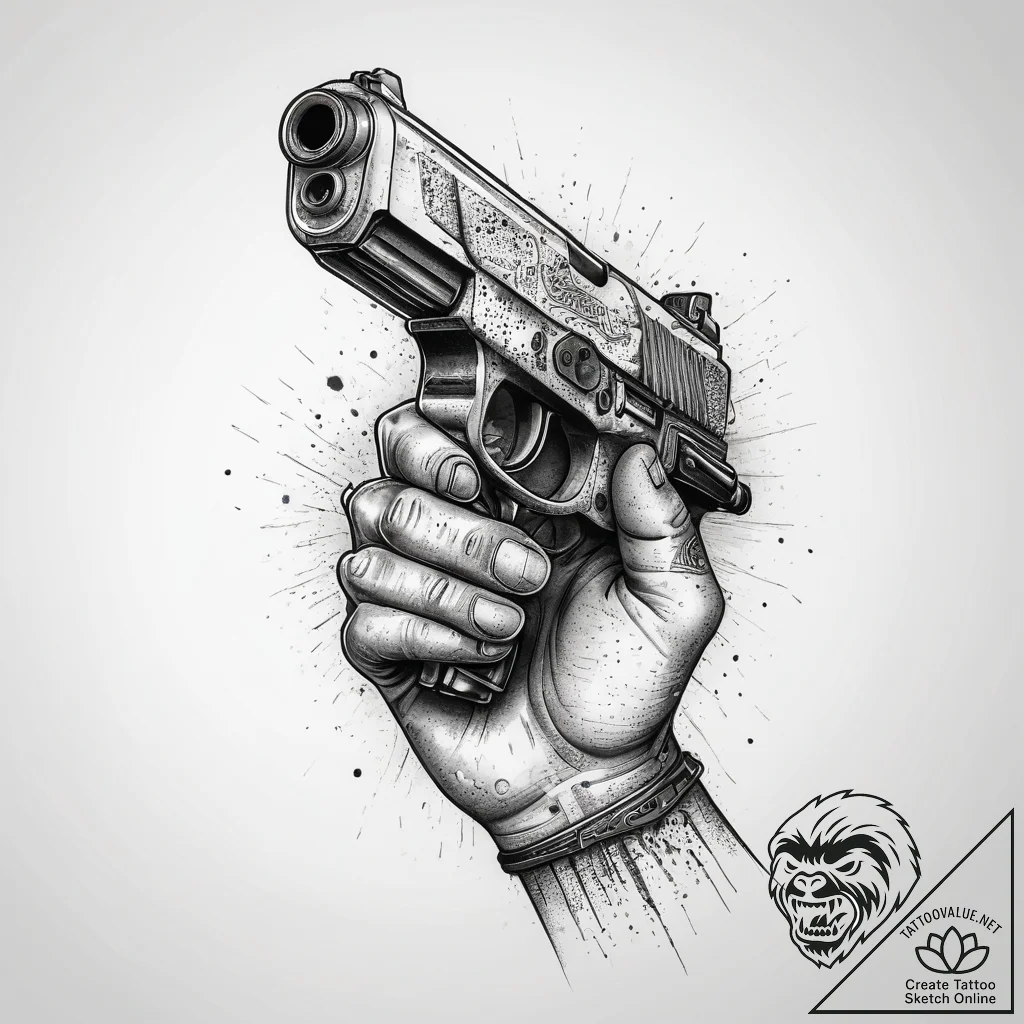 Tattoo sketch hands with a gun, artistic tatt... - tattoo sketch (№1757634445_0, 11.09.2025 23:47) — tattoovalue.net