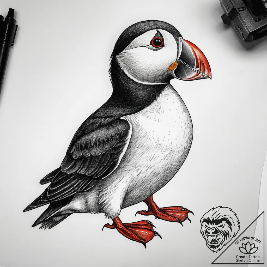 Tattoo sketch atlantic puffin, artistic tatto... - tattoo sketch (№1757637165_0, 12.09.2025 00:32) — tattoovalue.net