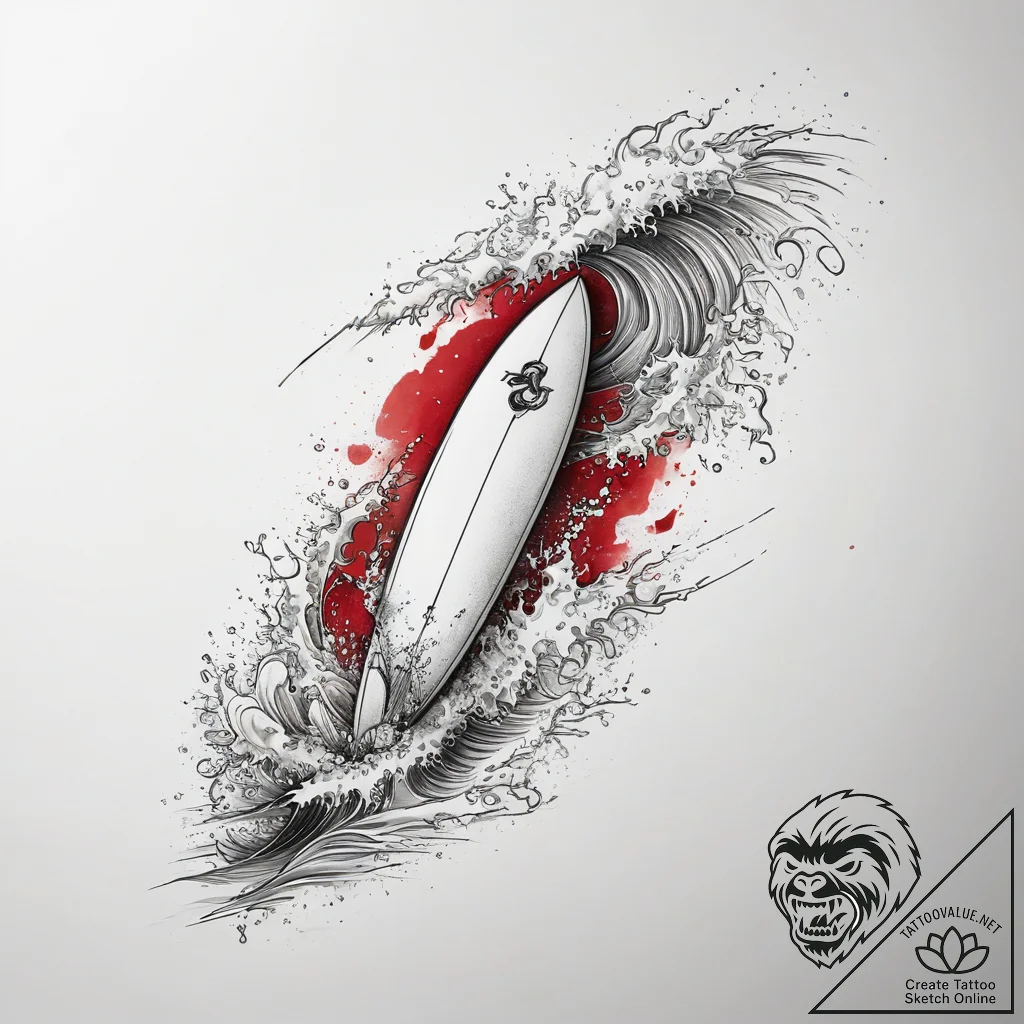 Tattoo sketch surfing a surfboard with a wave... - tattoo sketch (№1757637358_0, 12.09.2025 00:35) — tattoovalue.net