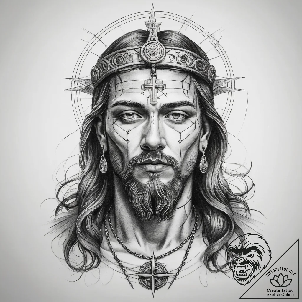 Tattoo sketch holy portrayal - tattoo sketch (№1757637745_0, 12.09.2025 00:42) — tattoovalue.net
