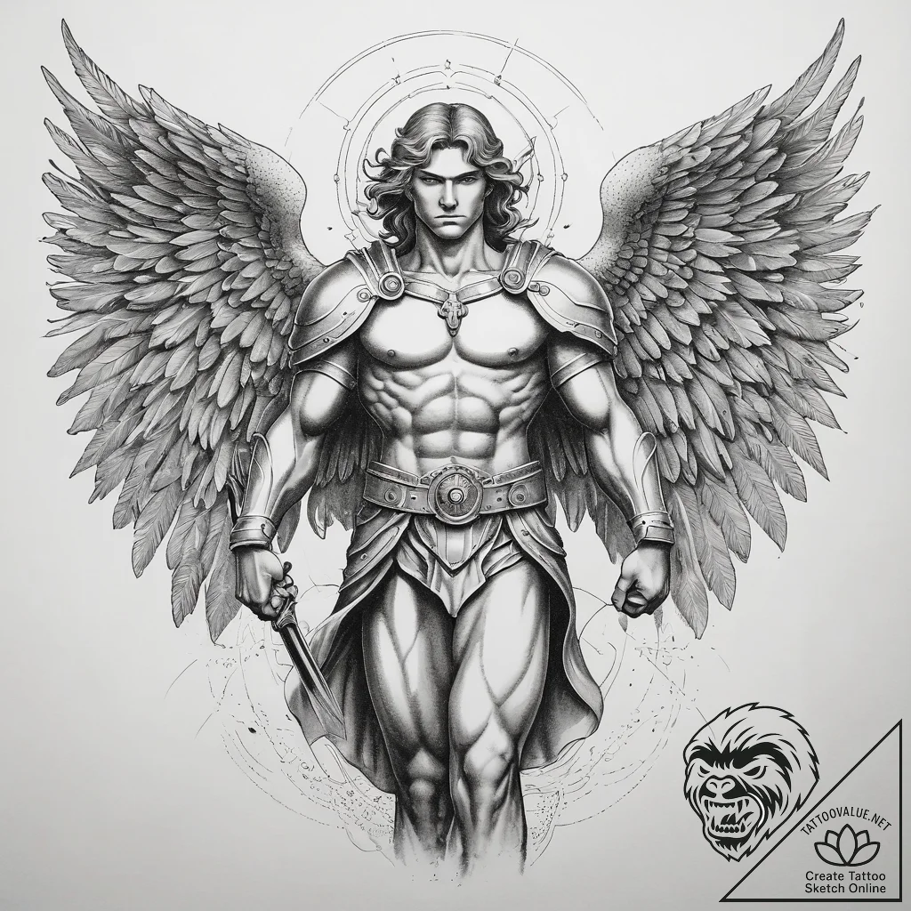 Tattoo sketch archangel michael, tattoo drawi... - tattoo sketch (№1757639885_0, 12.09.2025 01:18) — tattoovalue.net