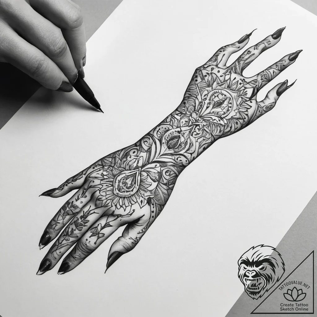 Tattoo sketch hands with a scroll, tattoo ske... - tattoo sketch (№1757640275_0, 12.09.2025 01:24) — tattoovalue.net