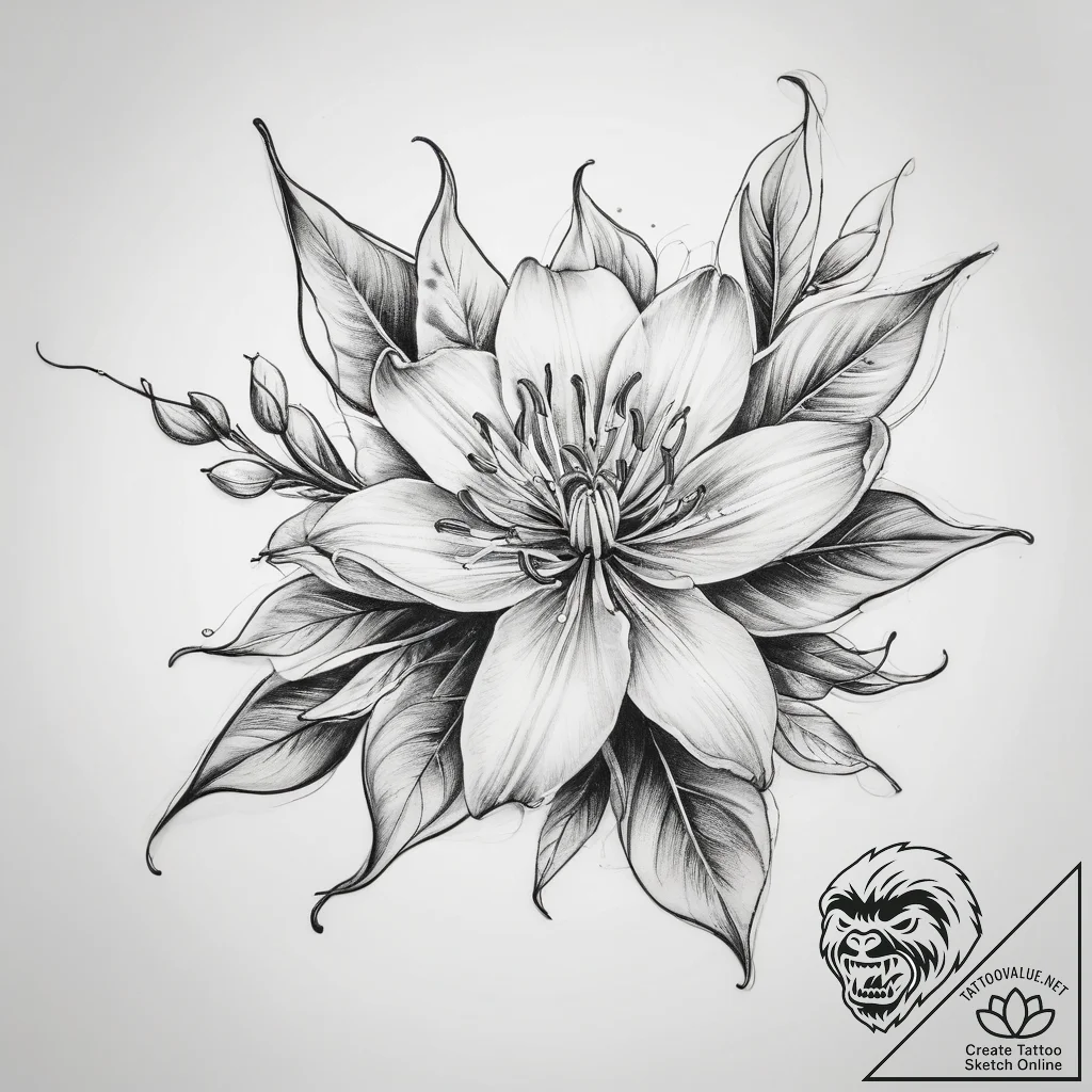 Tattoo sketch honeysuckle - tattoo sketch (№1757642222_0, 12.09.2025 01:57) — tattoovalue.net