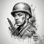 Tattoo sketch soldier with a key, ink illustr… – tattoo sketch (№1757642612_0, 12.09.2025 02:03) — tattoovalue.net