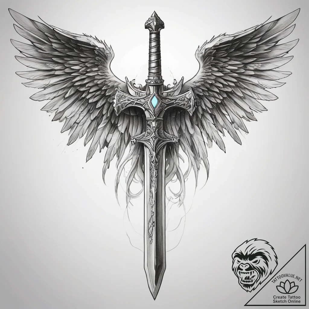 Tattoo sketch archangel sword - tattoo sketch (№1757643002_0, 12.09.2025 02:10) — tattoovalue.net