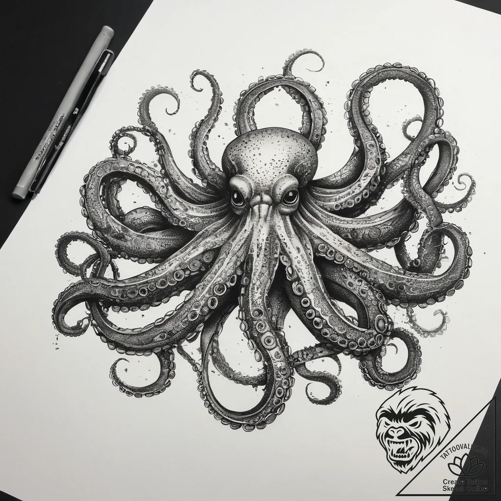 Tattoo sketch осьминог, tattoo flash sheet de... - tattoo sketch (№1757643779_0, 12.09.2025 02:22) — tattoovalue.net