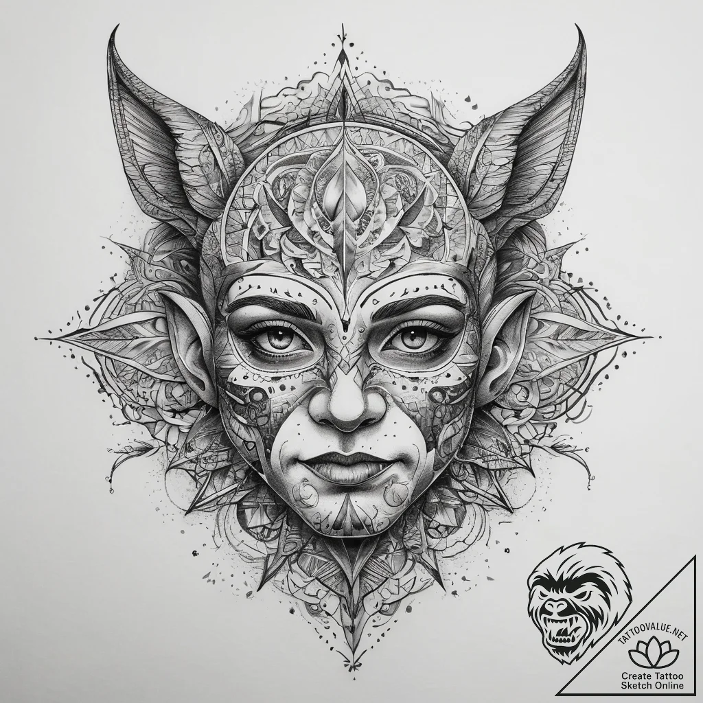 Tattoo sketch halfling, tattoo line art, dotw... - tattoo sketch (№1757644364_0, 12.09.2025 02:32) — tattoovalue.net