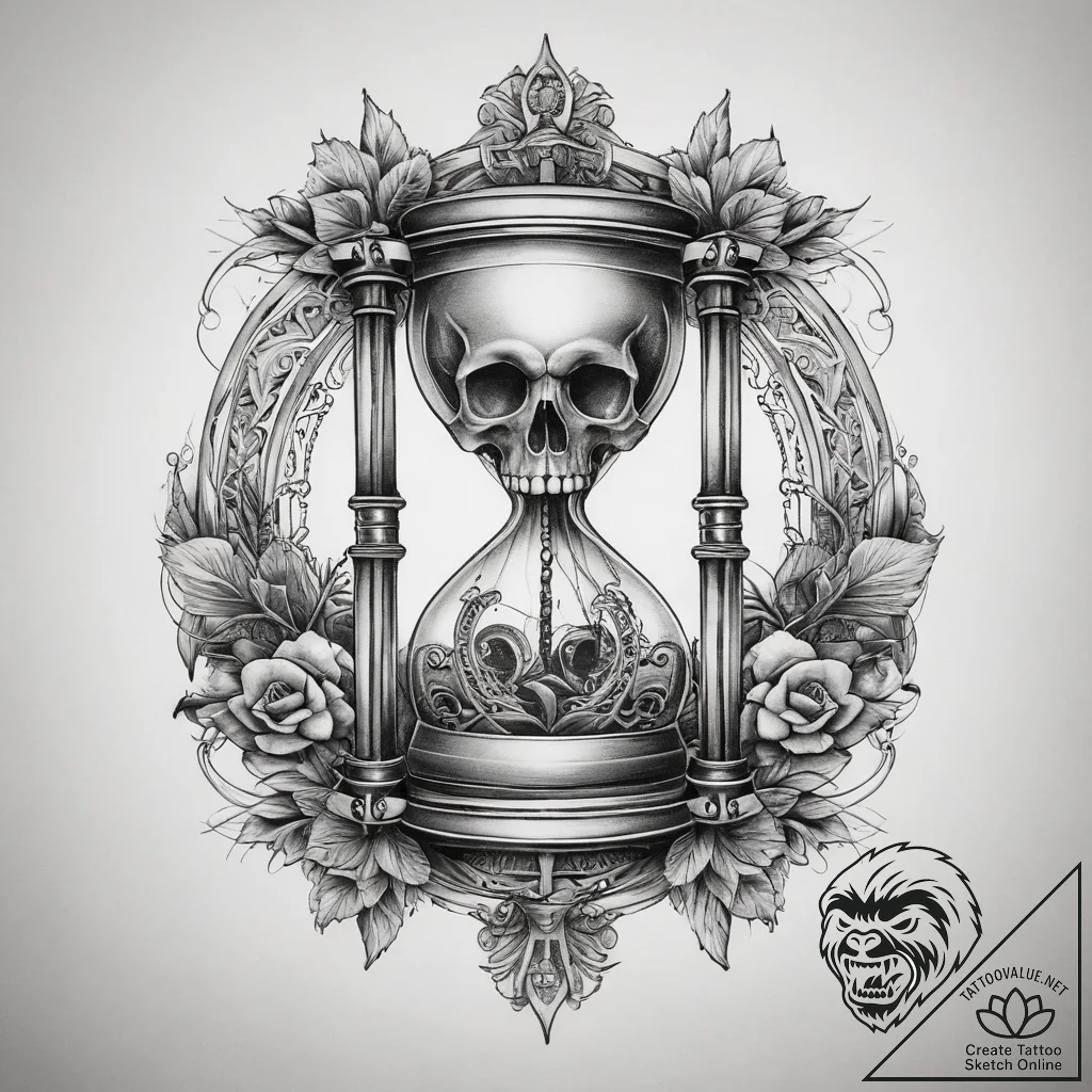 Tattoo sketch old hourglass with a skull, tat... - tattoo sketch (№1757644949_0, 12.09.2025 02:42) — tattoovalue.net
